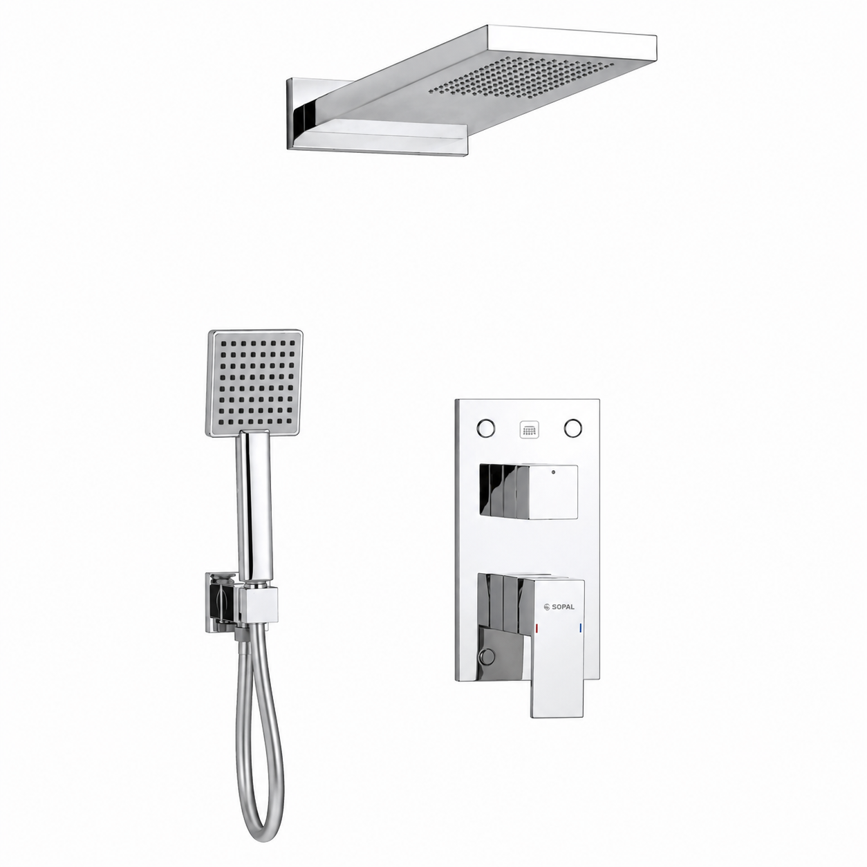 Mitigeur Douche Encastré Pommeau Mural SOPAL Série El Jem 06FGA04 — Cartouche Ø40mm Water Saving Rosace Carrée Jet Simple Garantie 5 Ans | SQES Tunisie
