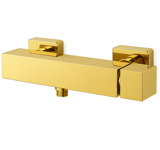 Mitigeur douche or gold mural FRAMO E200 – finition prestige dorée, design minimaliste, cartouche céramique, fabrication italienne premium
