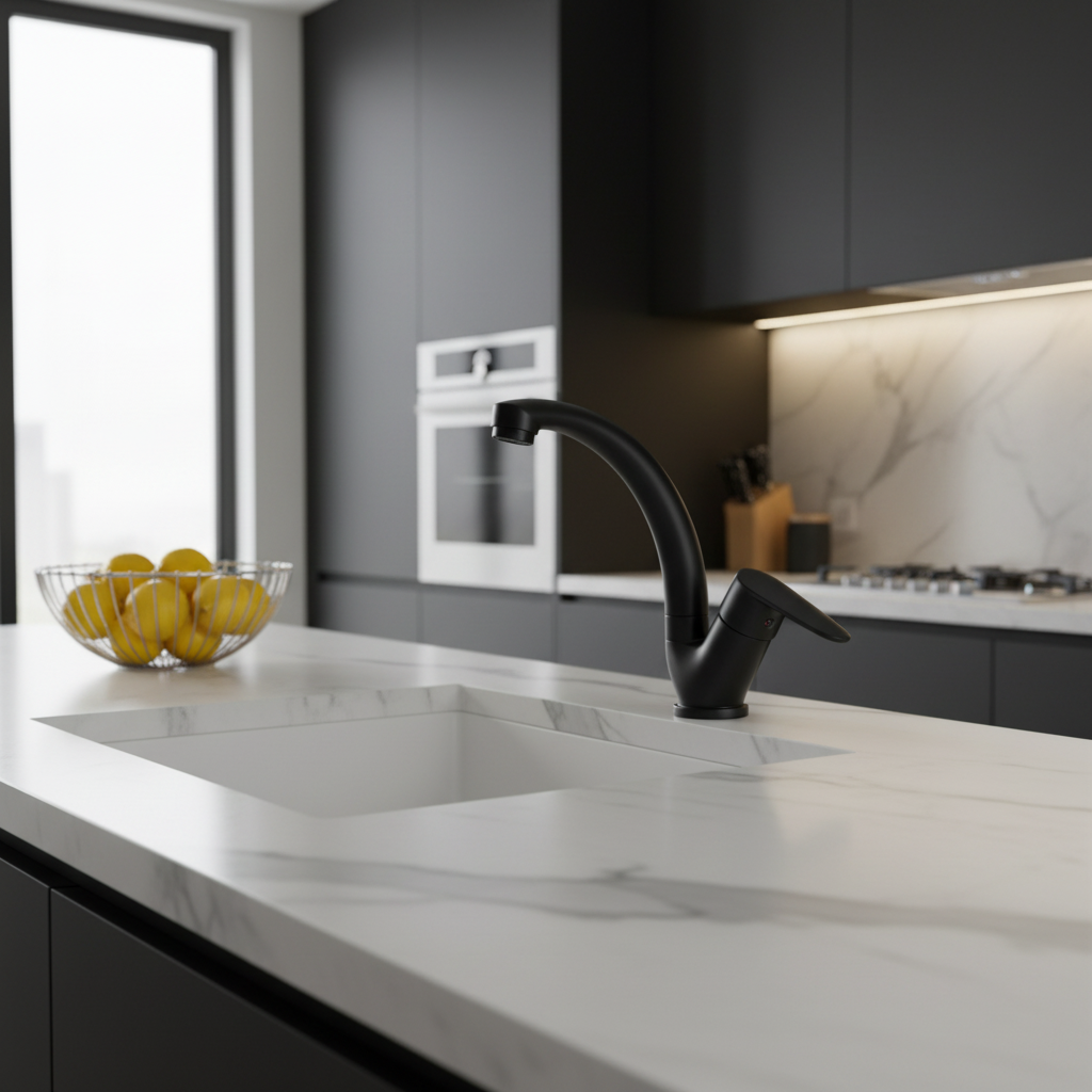 Mitigeur noir FRAMO dans cuisine moderne