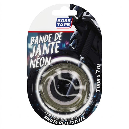 Néon jante BOSS TAPE blanc 7mmx7m. Effet lumineux saisissant, adhérence puissante. Résistant intempéries. Livraison Tunisie !