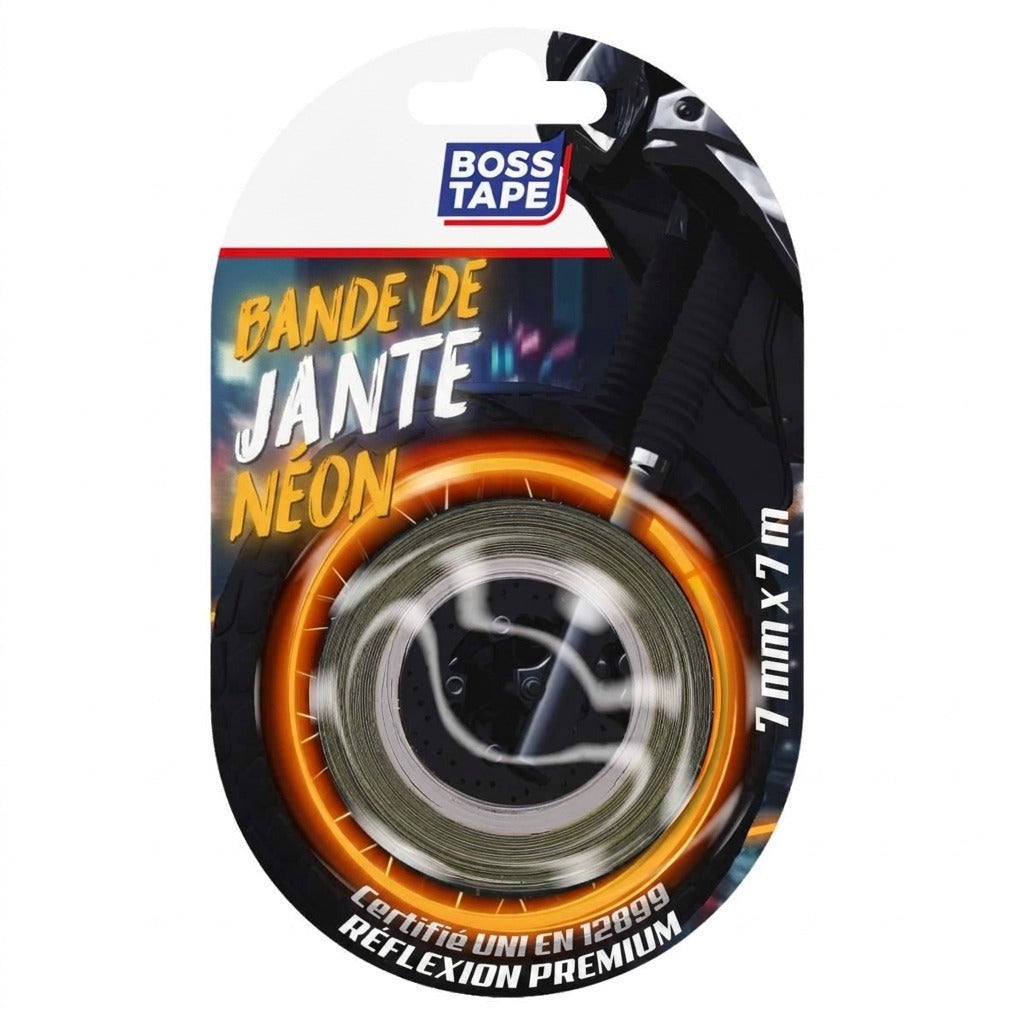 Néon jante orange Boss Tape 7mm x 7m – effet lumineux tuning automobile, moto, vélo et trottinette
