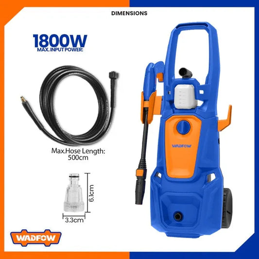 Nettoyeur Haute Pression WADFOW WHP3A18 — 1800W 130 Bar 1885 PSI 5.8 L/min Auto-Stop Flacon Savon Tuyau 5m Terrasse Voiture Chantier | SQES Tunisie
