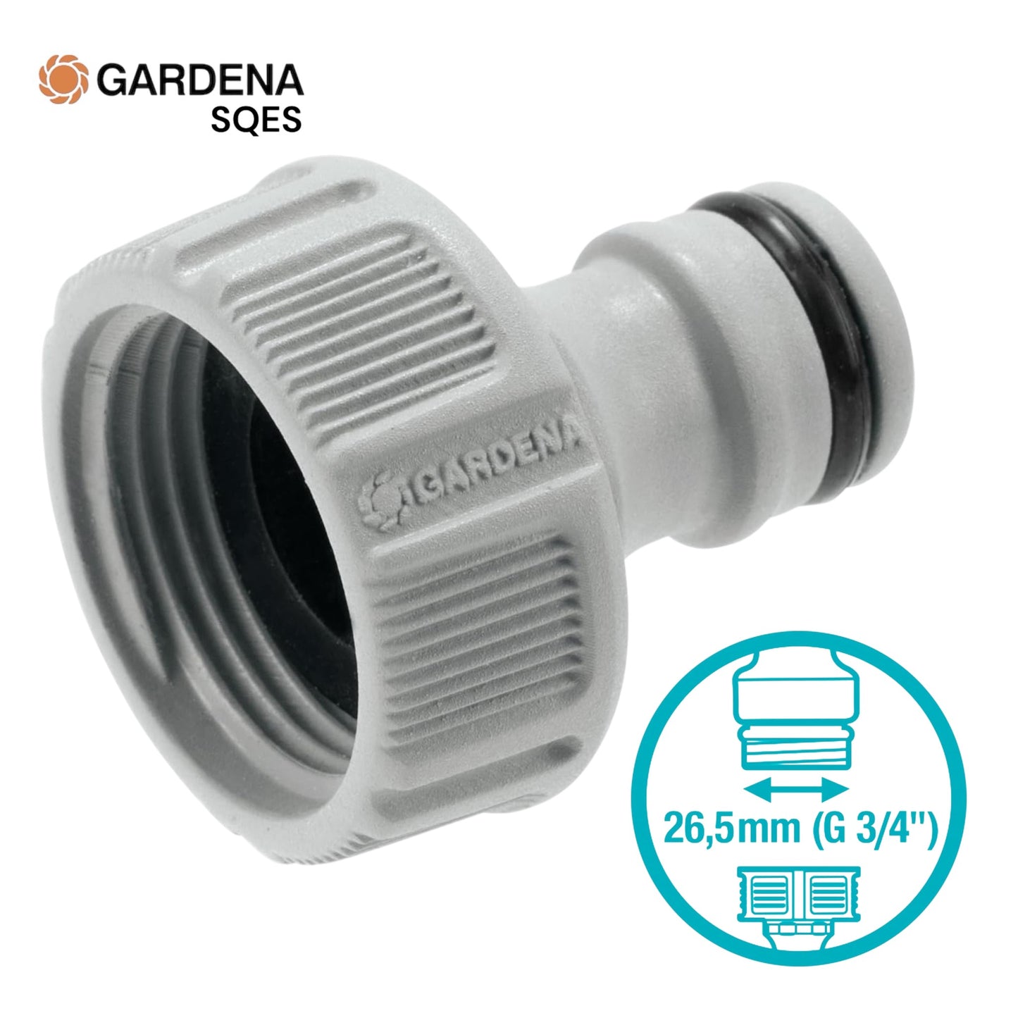 Nez de Robinet 26,5 mm (G 3/4") GARDENA Réf. 18221-20 — Filetage Intermédiaire, Connexion Étanche, Compatible Système GARDENA, Arrosage Jardin | SQES Tunisie
