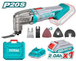 Outil multifonction oscillant TOTAL TMLI20228 20V – 5000-20000 osc/min, 6 vitesses, angle 3,2°, 8 accessoires inclus, batterie Li-Ion 2Ah + chargeur 1h

