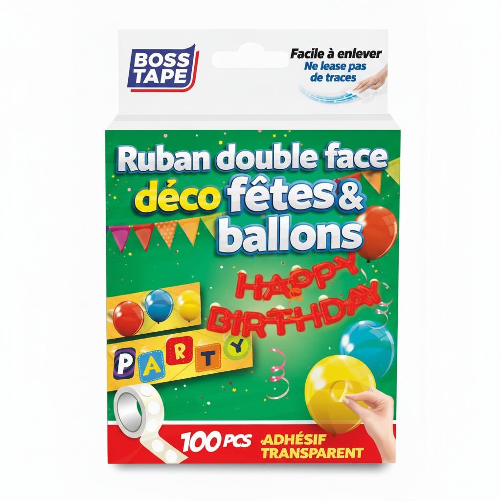Pastille ballons double face Boss Tape lot de 100 – fixation ballons décoration anniversaire, fêtes et réveillon
