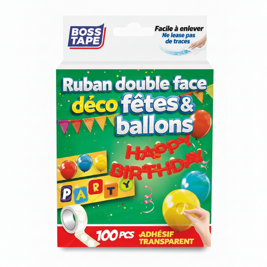 Pastille ballons double face Boss Tape lot de 100 – fixation ballons décoration anniversaire, fêtes et réveillon

