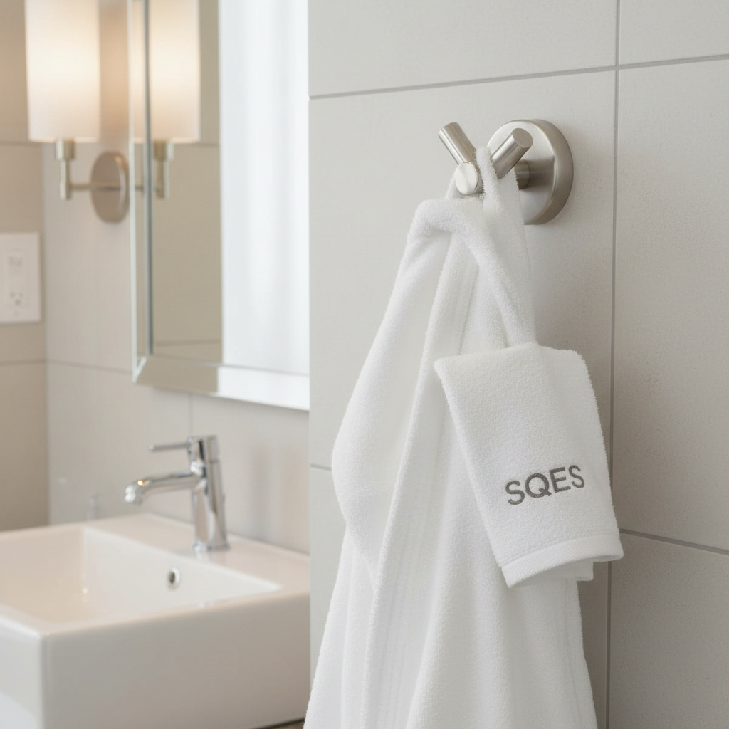 Patère double inox avec peignoir et serviette SQES