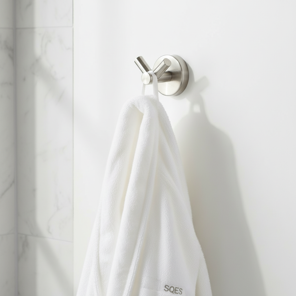 Patère double inox brossé avec peignoir et serviette SQES