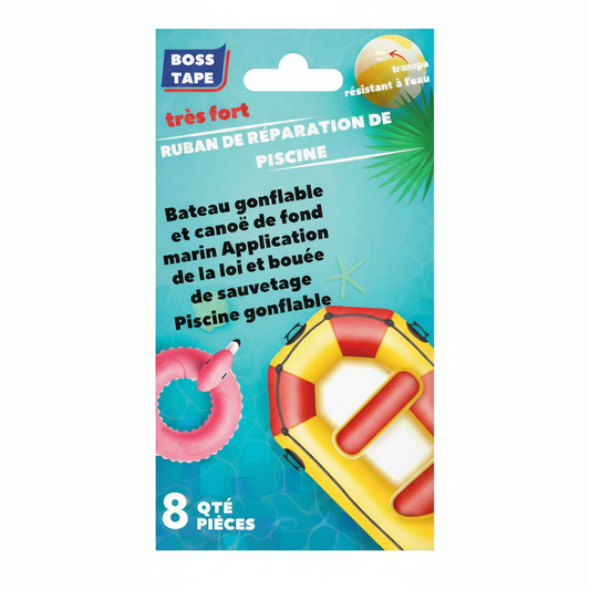 Kit patch réparation Boss Tape 8 pièces – piscines gonflables, chambres à