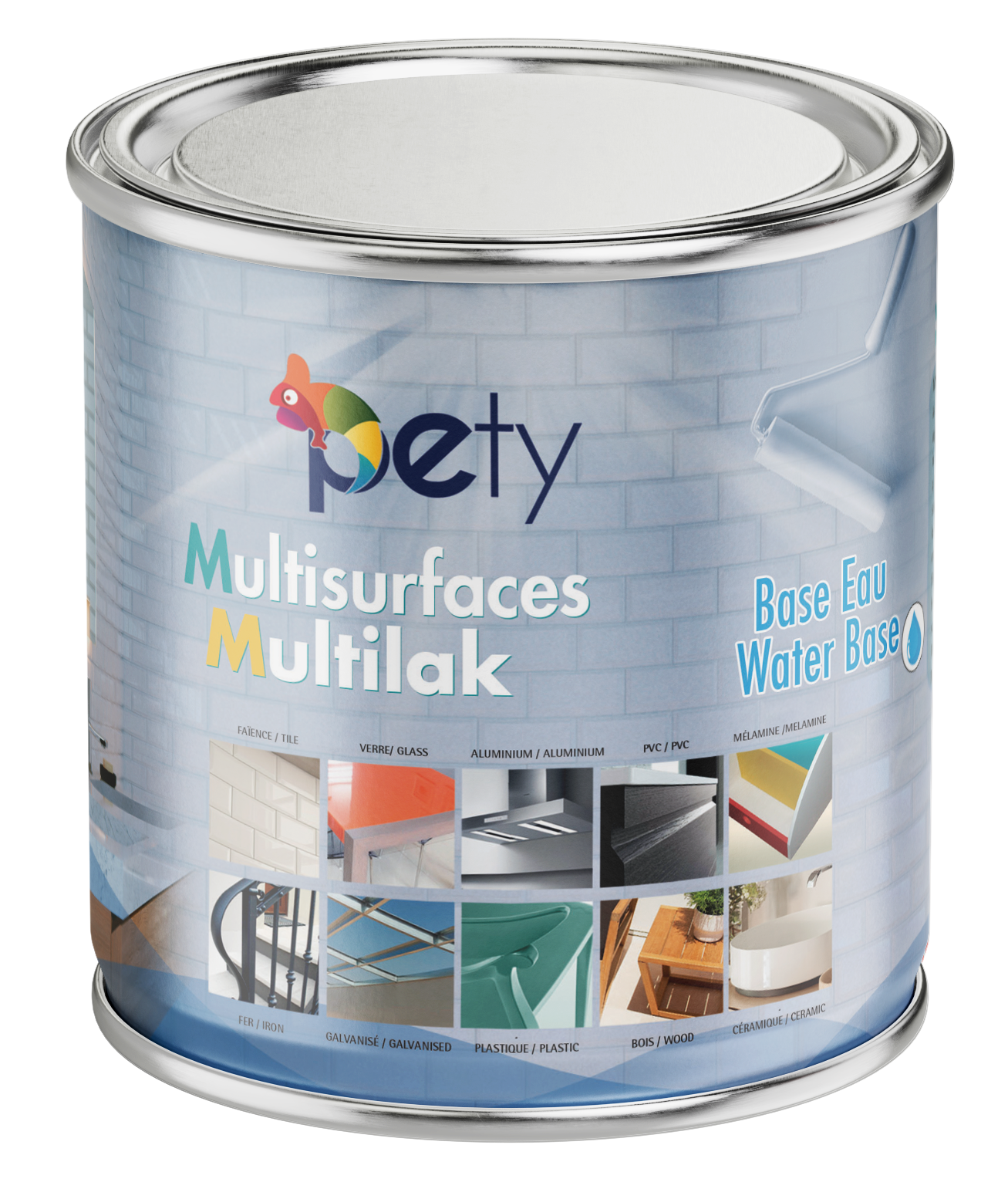 Peinture laque Multilak PETY 750ml multi-support – 5 finitions mat, satiné, brillant, métallique, noir mat, bois/métal/PVC/verre, écologique sans odeur
