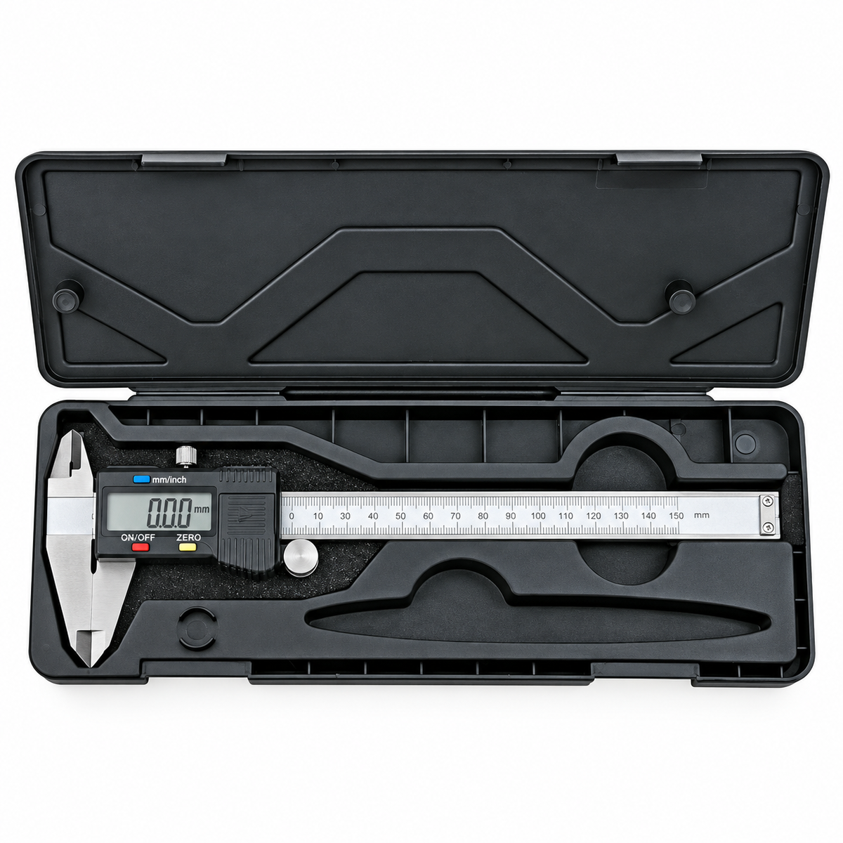 Pied à coulisse digital VALEX 1800311 de 0 à 153 mm avec résolution 0,01 mm, corps en acier et mesures intérieures, extérieures et de profondeur | SQES Tunisie
