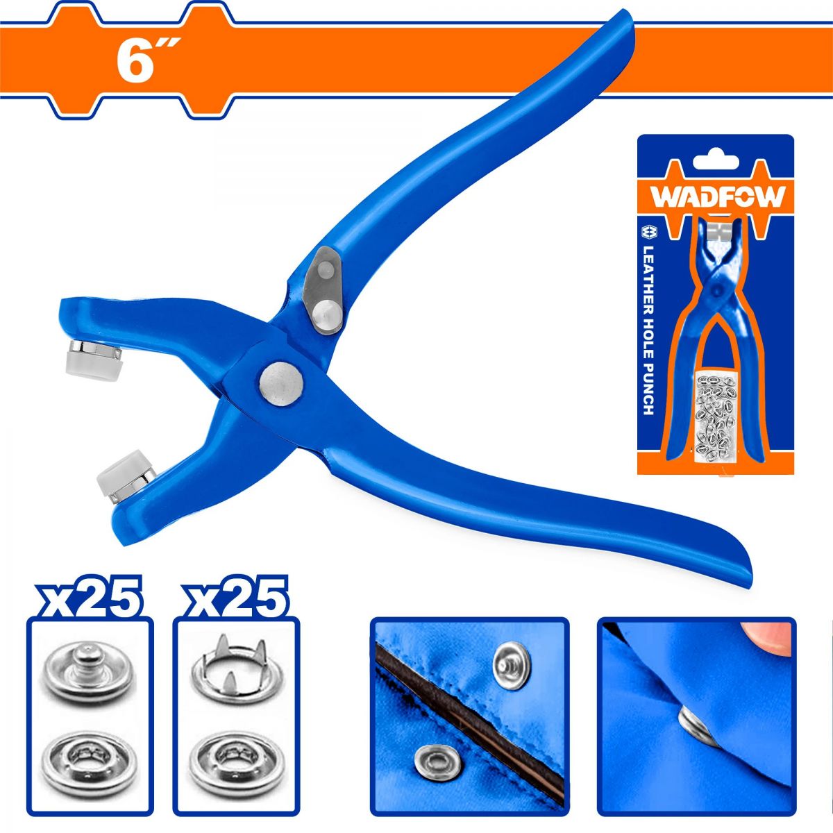 Pince Presse-Bouton WADFOW WLH4601 6" — 50 Œillets + 25 Boutons-Pression + 25 Anneaux Couture | SQES Tunisie
