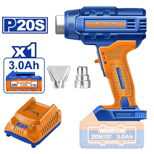 Pistolet Thermique Sans Fil WADFOW WKH1B01 — 20V 300/550°C 100/200L/min Batterie 3Ah Chargeur 2 Buses Décapage Thermoformage | SQES Tunisie
