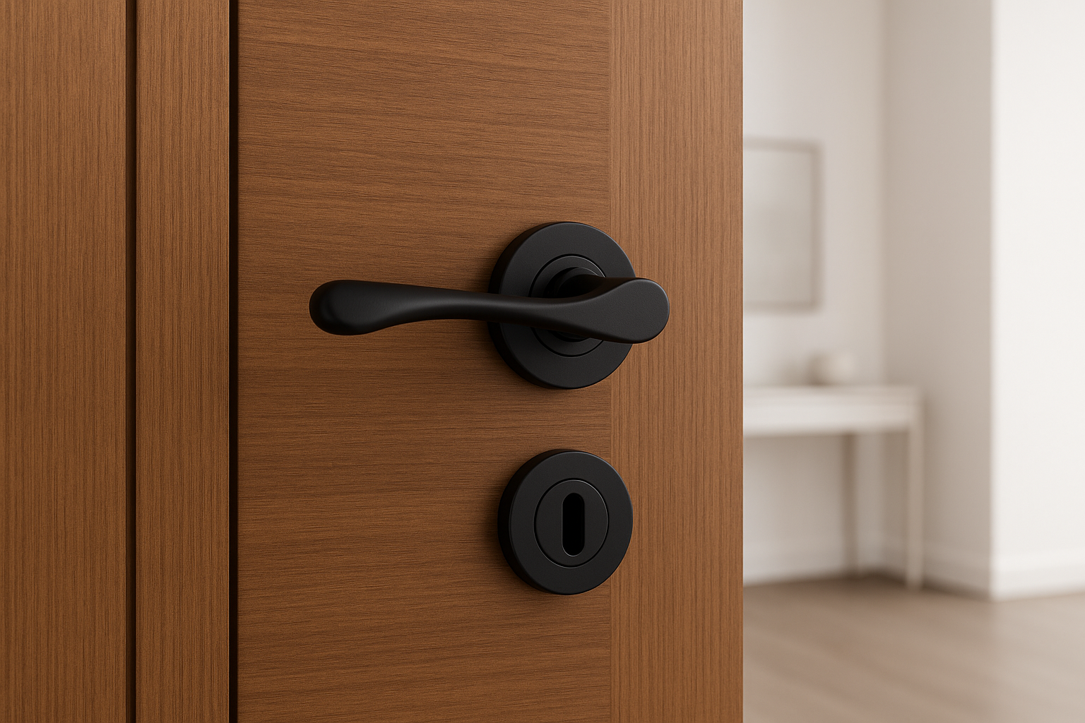 Poignée installée sur porte moderne