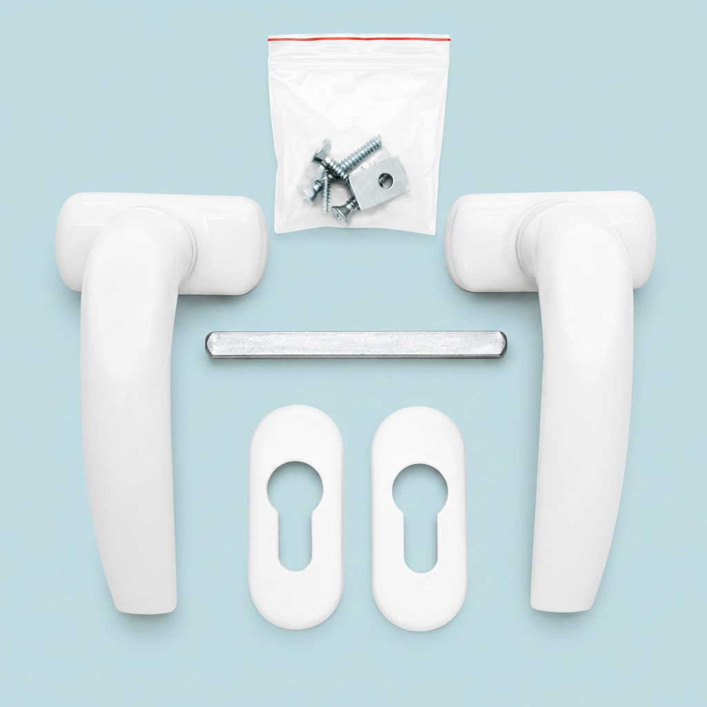 Ensemble Poignée Porte Aluminium Blanc avec Rosace et Vis 6,5x2,5 cm