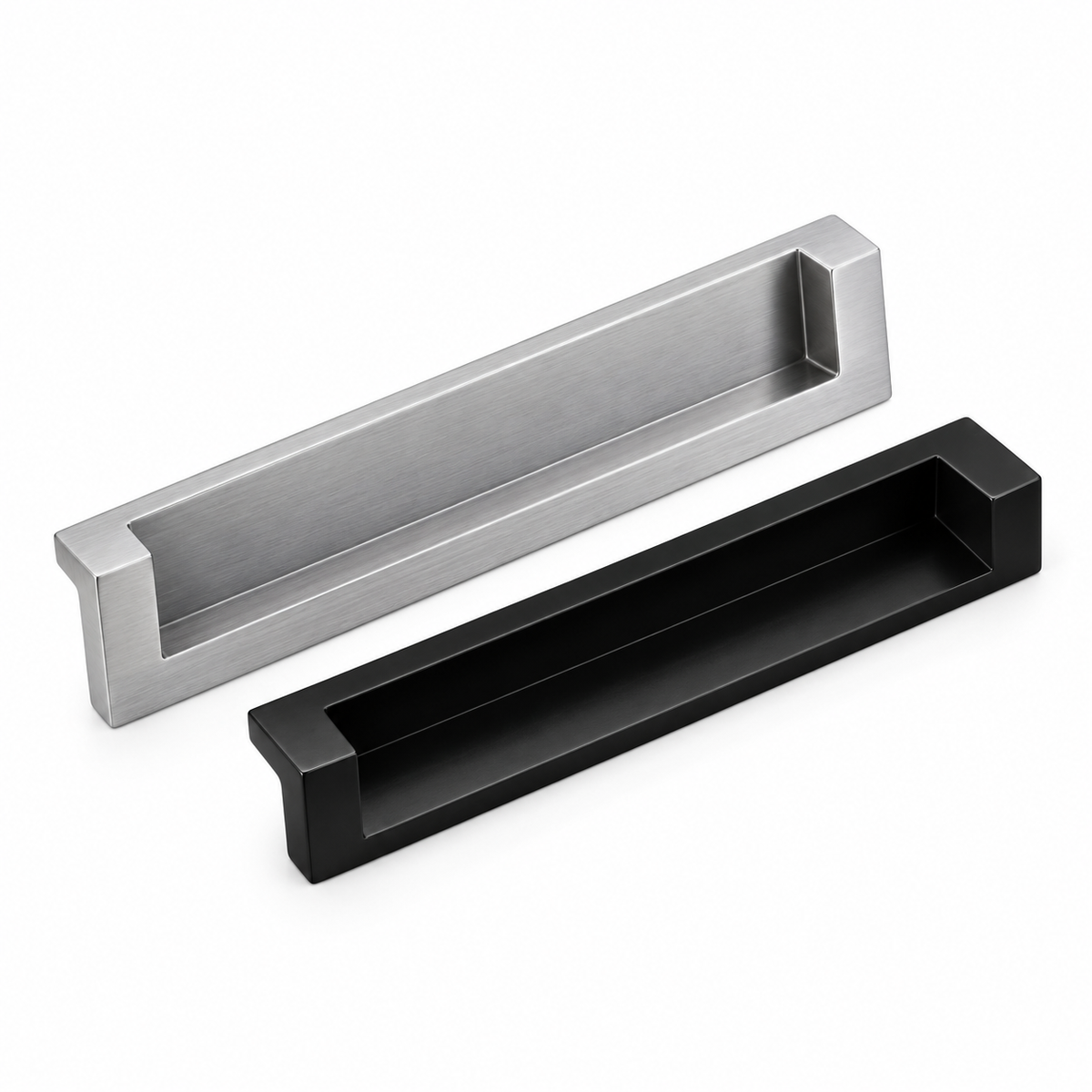 Poignée encastrée 29024 de 128 mm disponible en finitions Noir et Gris pour meubles, cuisine et dressing.