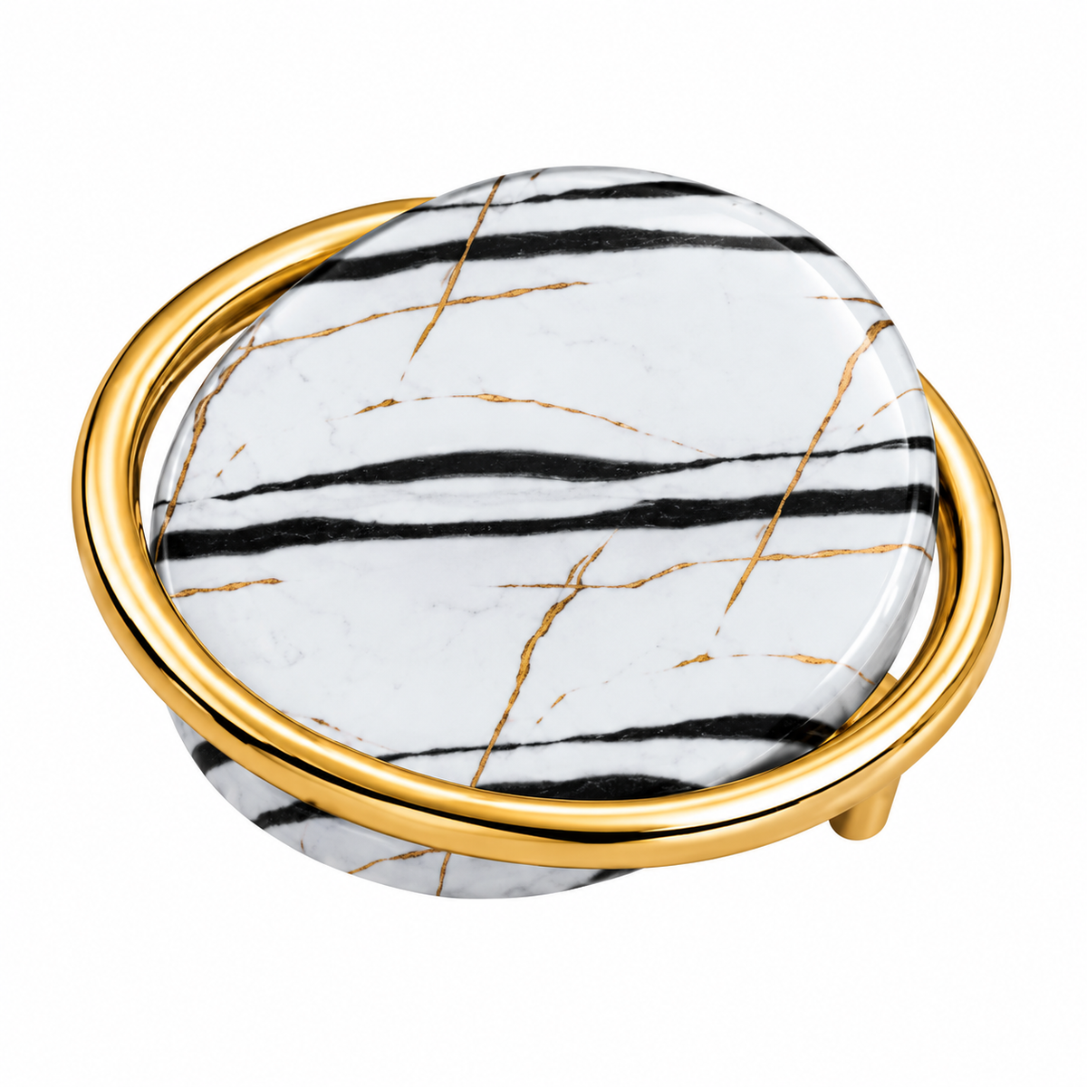 Poignée de meuble 28148A Doré Rose avec finition Marbre Blanc, dimension 64 mm.