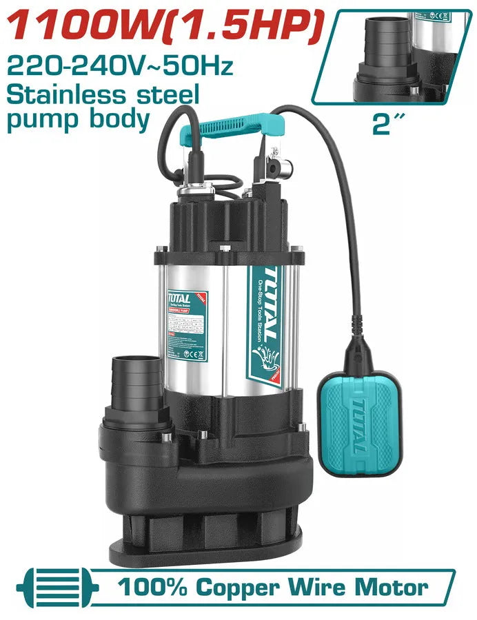 Pompe Submersible TOTAL TWP7110016 1100W 1.5CV 25000 L/h Refoulement 15m Drainage Irrigation — SQES Tunisie
