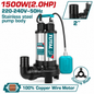 Pompe submersible TOTAL TWP7150026 1500 W / 2 CV pour eaux chargées, débit max. 350 L/min, HMT 14,5 m et sortie 2″.