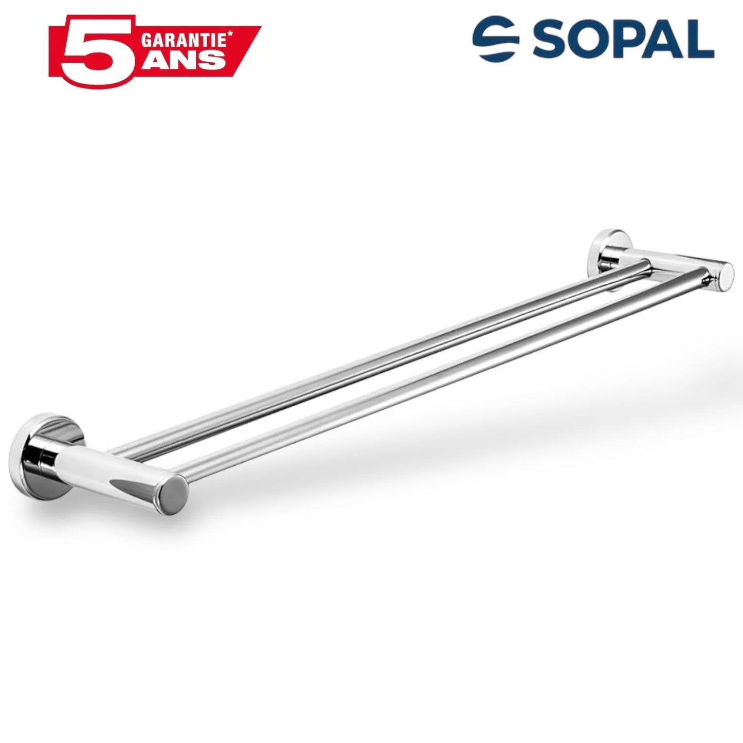 Porte-serviette double SOPAL Série Yasmine réf. SB27A04 en inox brossé, 2 barres, fixation murale | SQES Tunisie
