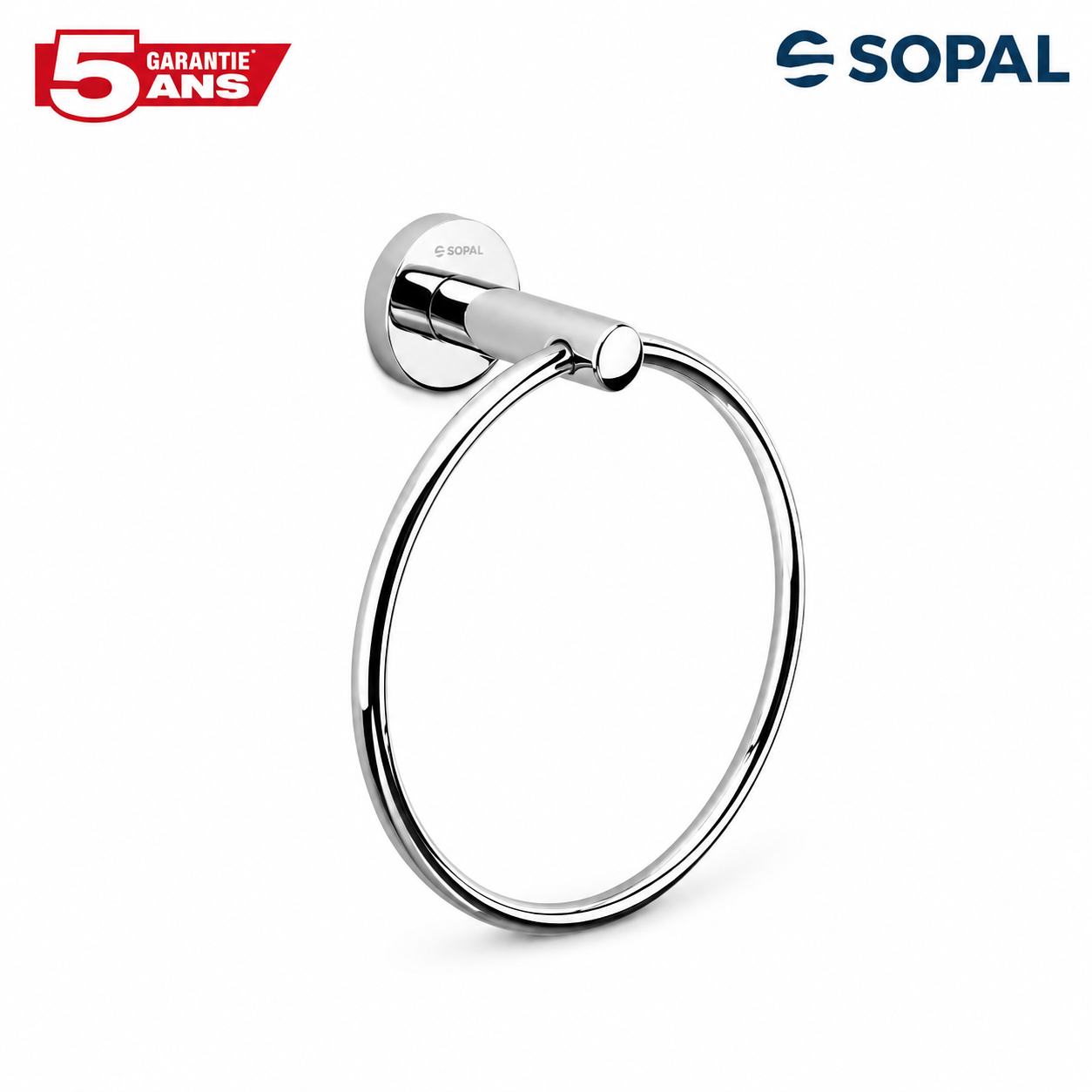 Porte-serviette rond SOPAL Série Yasmine réf. SB62A04 en inox brossé, fixation murale, design moderne | SQES Tunisie
