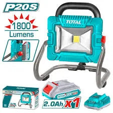 Projecteur LED sans fil TOTAL TWLI20258 20V 20W 1800 lumens batterie 2Ah chargeur rapide – SQES Tunisie

