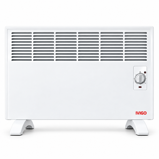 Radiateur électrique IVIGO à commande manuelle disponible en 1000 W, 1500 W, 2000 W et 2500 W pour chauffer confortablement votre intérieur.