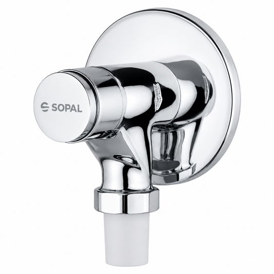 SOPAL Robinet de Chasse d'Eau Temporisé Série Kuriat Réf. 06EDA04 — Entrée Encastrée, Self Closing 6 Secondes, Économie d'Eau 85%, Cartouche Temporisée Anticalcaire, Bouton Poussoir Ergonomique, Chromé NF EN ISO 1456, Laiton, Endurance 210000 Cycles, Idéal Collectivités, Garantie 5 Ans, Made in Tunisia | SQES Tunisie
