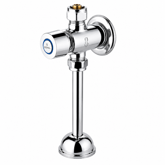 SOPAL Robinet d'Urinoir Temporisé Série PILAU Réf. 06EFA04 — Cartouche Anticalcaire Économie d'Eau 85%, Temporisation 8s, Endurance 210 000 Cycles, Installation Murale, Raccordement G1/2", Collectivités, Chrome NF EN ISO 1456 | SQES Tunisie
