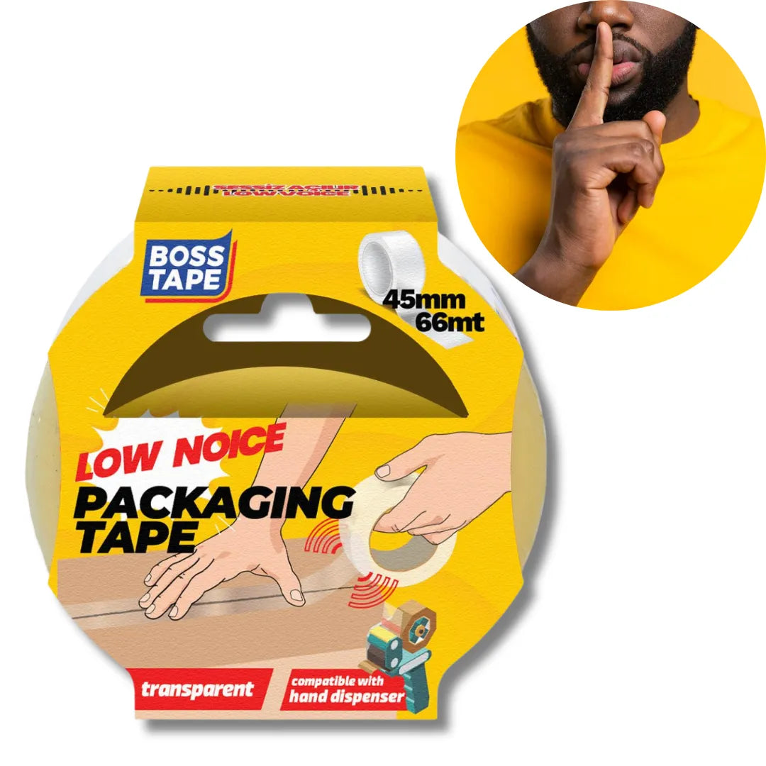 Ruban adhésif emballage silencieux Boss Tape 45mm x 66m – déroulement sans bruit, cartons bureau et entrepôt
