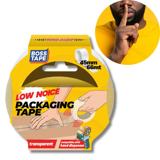 Ruban adhésif emballage silencieux Boss Tape 45mm x 66m – déroulement sans bruit, cartons bureau et entrepôt
