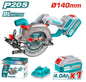 Scie Circulaire Sans Fil TOTAL TSLI14021 20V Brushless 140mm 6300tr/min Coupe 50mm Kit Batterie 4Ah — SQES Tunisie
