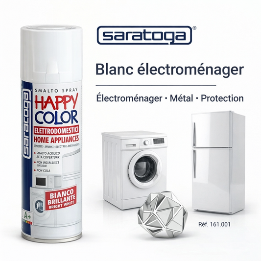Spray peinture blanc électroménager 400ml Saratoga Happy Color – retouche frigo, lave-linge – SQES Ariana Menzah 8 Tunisie