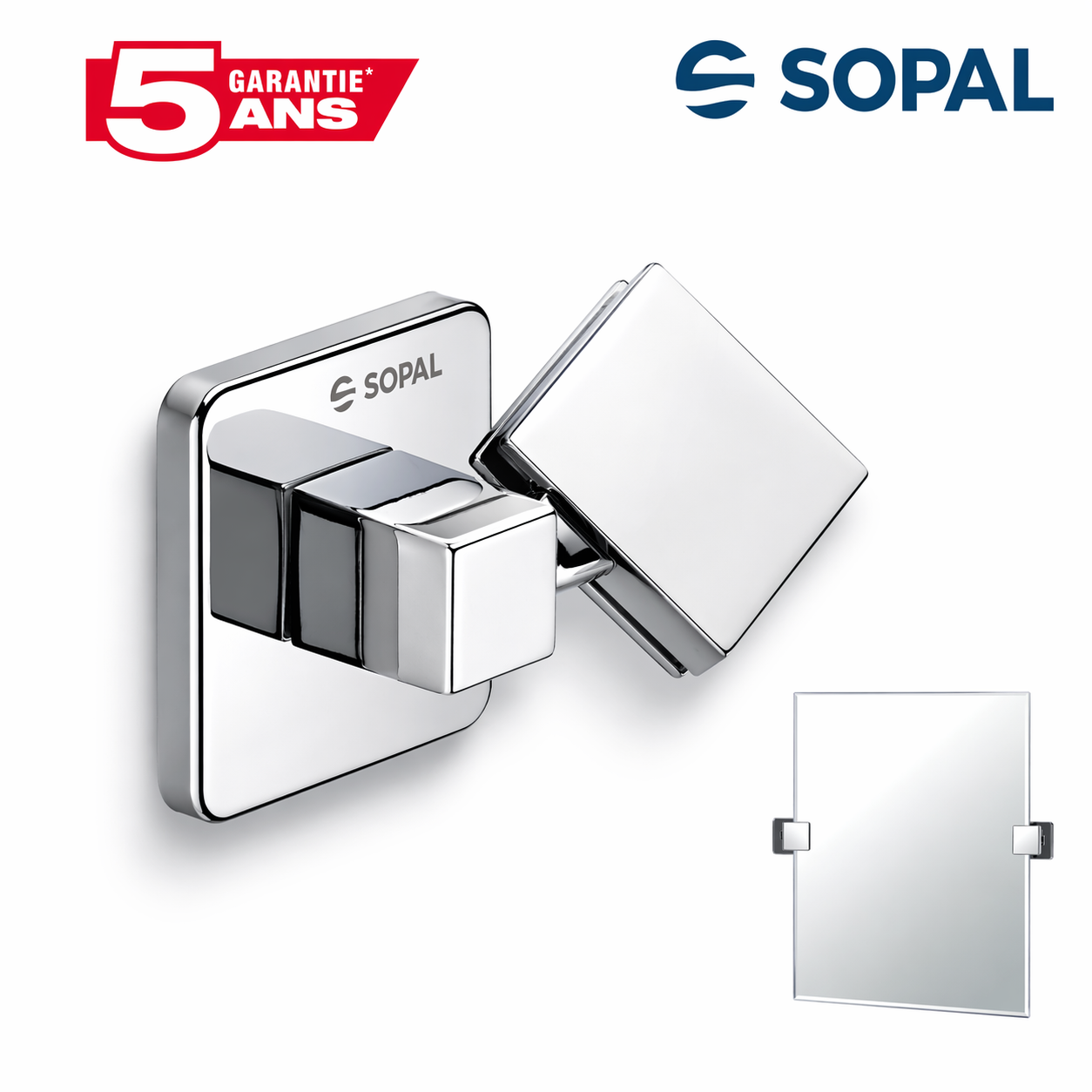 Support miroir pivotant carré SOPAL Ward SB88A04 chromé brillant laiton fixation invisible | SQES Tunisie
