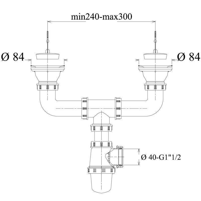 Té de Vidage Double Bac PVC Blanc EJIM – Siphon Anti-Odeur | Réf JCU3027