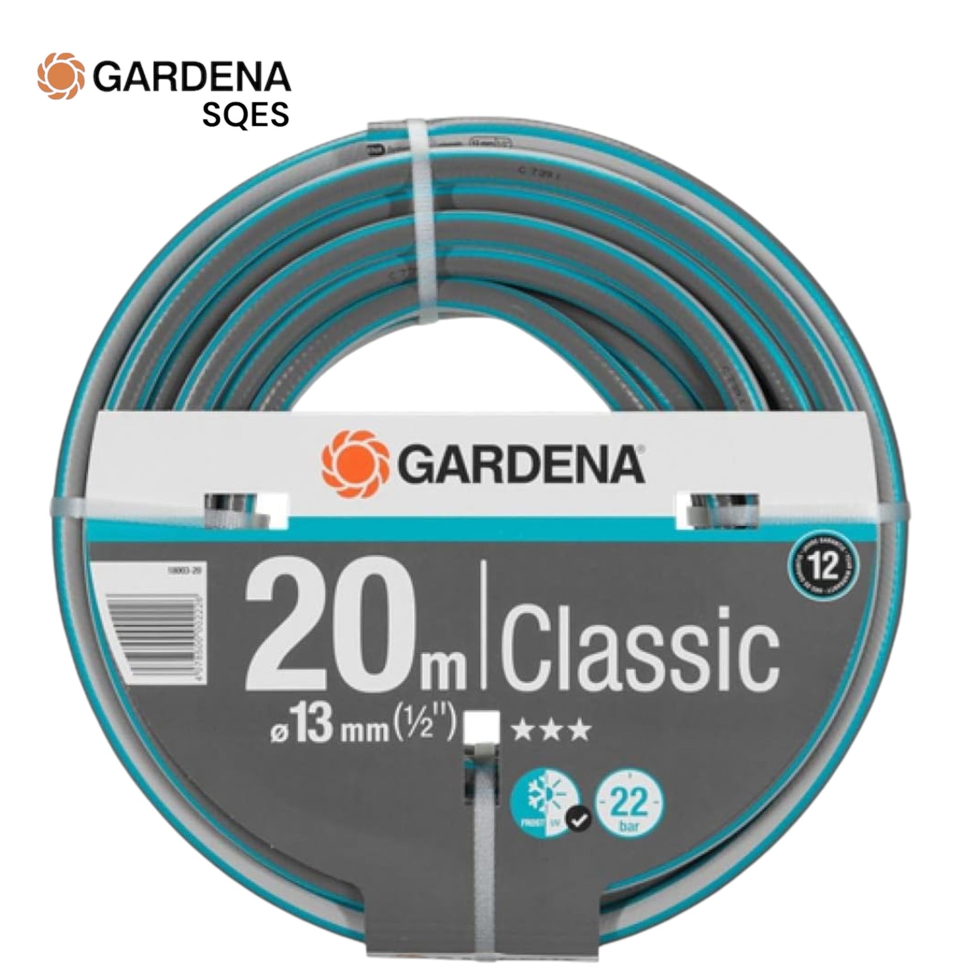 Tuyau d'Arrosage Classique 13mm (1/2") 20m GARDENA Réf. 18003-20 — Résistant UV Compatible Raccords Petit Jardin | SQES Tunisie
