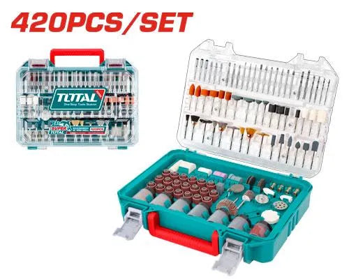 Valise 420 accessoires mini meuleuse TOTAL TAKMG41208 – ponçage, meulage, polissage, découpe, gravure sur bois métal plastique verre

