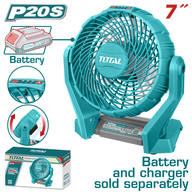 Ventilateur Sans Fil TOTAL TFALI2007 20V P20S 7 Pouces Inclinaison 360° Chantier — SQES Tunisie

