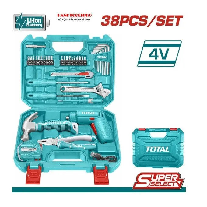 Visseuse sans fil TOTAL TSDLI0402 4V 180 tr/min recharge USB valise BMC 38 outils bricolage – SQES Tunisie
