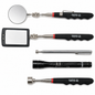 Jeu 5 outils télescopiques magnétiques YATO YT-06622, miroirs LED et pinces, inspection auto inox
