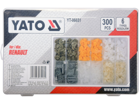 Assortiment 300 clips de garniture Renault YATO YT-06651, 6 types, fixation carrosserie intérieure
