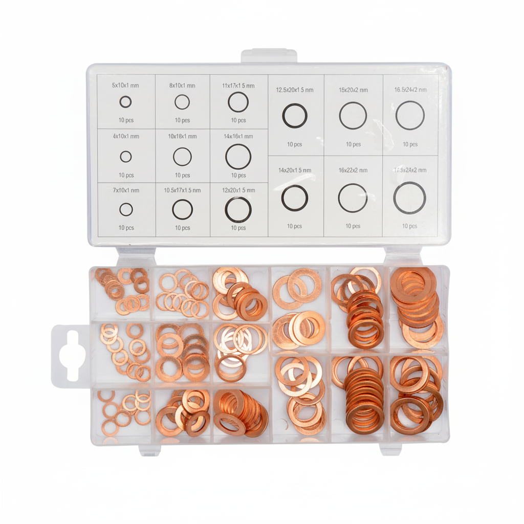 Assortiment 150 rondelles en cuivre YATO YT-06871, joints d'étanchéité filetage métrique, atelier
